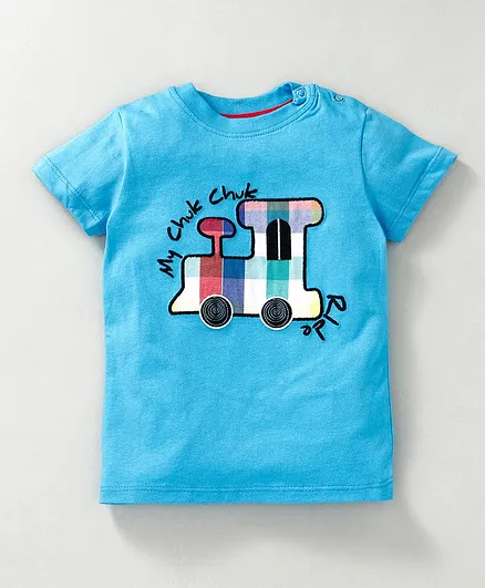 JusCubs Vehicle Patch Half Sleeves T-Shirt - Blue