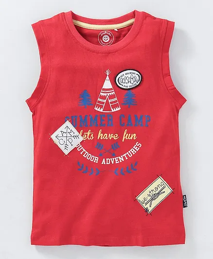 JusCubs Summer Camp Lets Have Fun Printed Sleeveless T-Shirt - Red