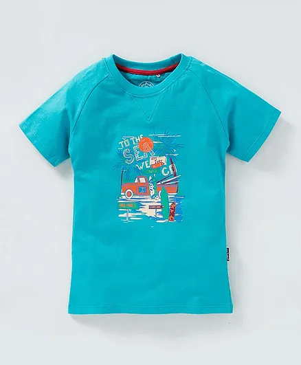 JusCubs Printed Half Sleeves T-Shirt - Blue