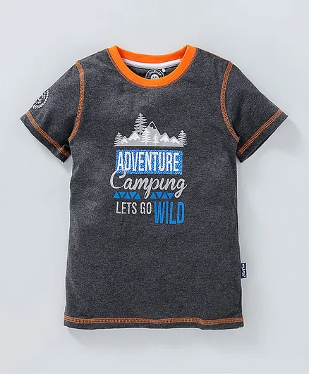 JusCubs Half Sleeves Camping Theme Print Tee - Dark Grey