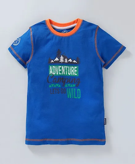 JusCubs Half Sleeves Camping Theme Print Tee - Royal Blue