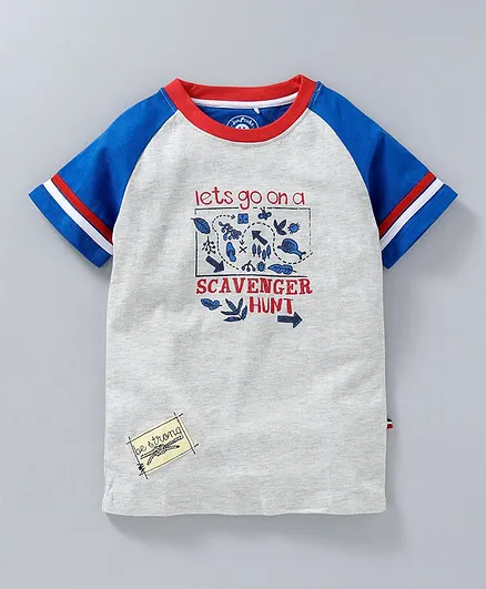 JusCubs Half Sleeves Lets Go On A Scavenger Hunt Print Tee - Light Grey