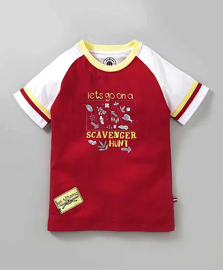 JusCubs Half Sleeves Lets Go On A Scavenger Hunt Print Tee - Maroon
