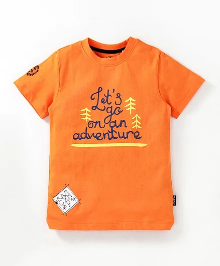 JusCubs Half Sleeves Let's Go On Adventure Print Tee - Orange