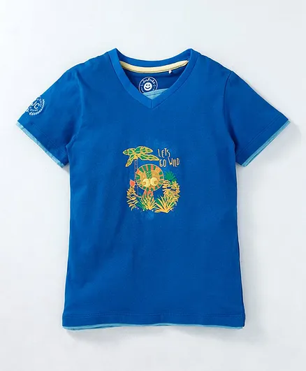 JusCubs Half Sleeves Lion Print Tee - Royal Blue