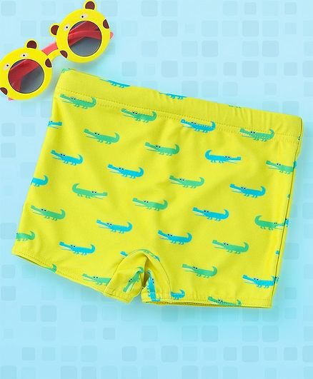 Babyhug Swimming Trunks Croc Print - Yellow