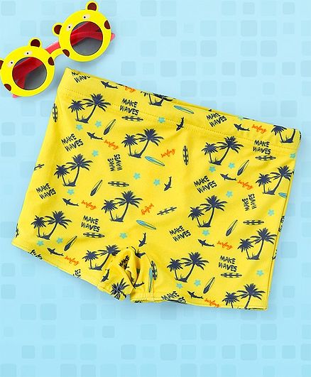 Babyhug Swimming Trunks Beach Print - Yellow