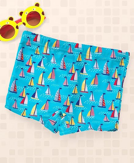 Babyhug Swimming Trunks Boat Print - Blue