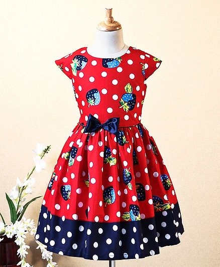 Aarika Cap Sleeves Strawberry Print Dress - Red