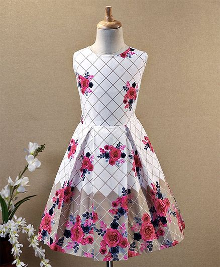 Aarika Sleeveless Rose Print Fit & Flare Dress - Pink