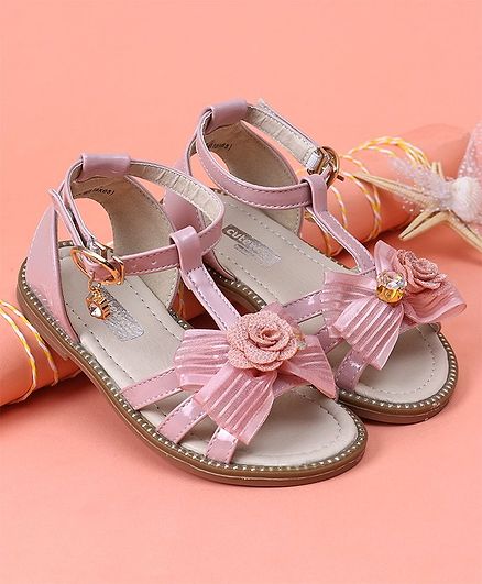 Cute walk by Babyhug Party Wear Sandals Bow Applique - Pink