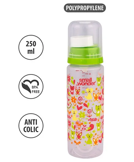 Small Wonder Polypropylene Plastic Feeding Bottle Animal Print Green - 250 ml