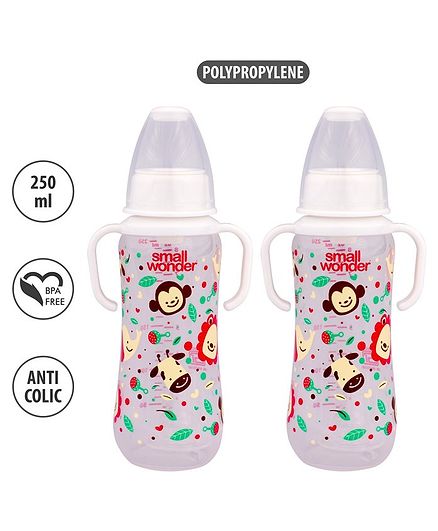 Small Wonder Twin Handle Feeding Bottle White Set of 2 - 250 ml Each