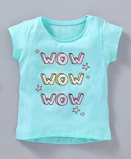 Fox Baby Half Sleeves Top Wow Print - Blue