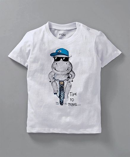 Fox Baby Half Sleeves Tee Frog Print - White