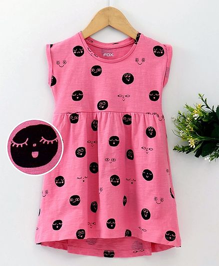 Fox Baby Half Sleeves Frock Allover print - Pink
