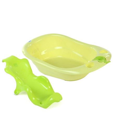 Large Size Baby Bath Tub With Bath Sling - Light Yellow Green