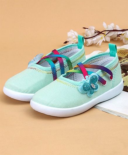 Cute Walk by Babyhug Canvas Shoes Butterfly Appliques - Light Green