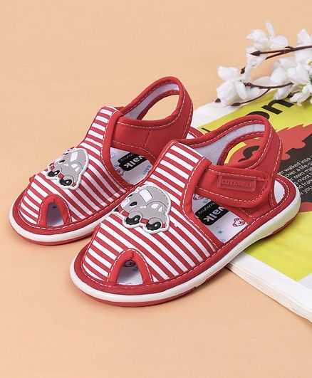 Cute Walk by Babyhug Striped Sandals Car Patch - Red
