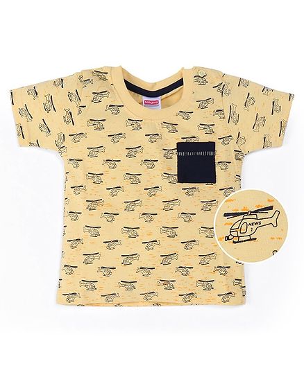 Babyhug Half Sleeves Tee Helicopter Print - Yellow