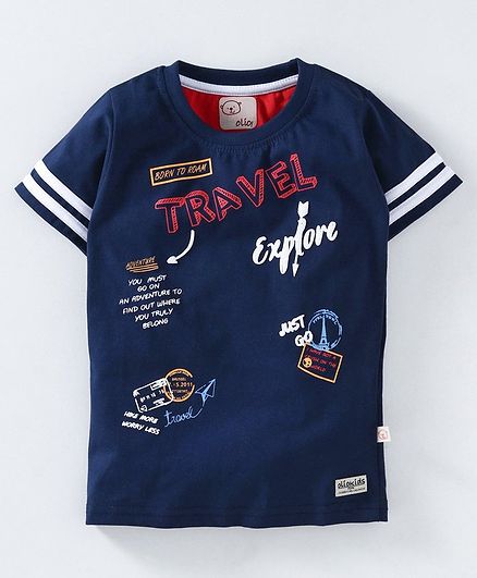 Olio Kids Half Sleeves Tee Travel Print - Navy Blue