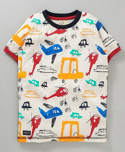 Olio Kids Half Sleeves Tee Vehicle Print - Off White