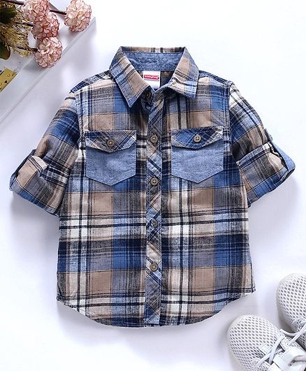 Babyhug Full Sleeves Shirt Checks Pattern - Blue