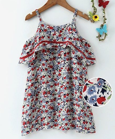 UFO Sleeveless Cherry Print Cape Dress - Multicolor