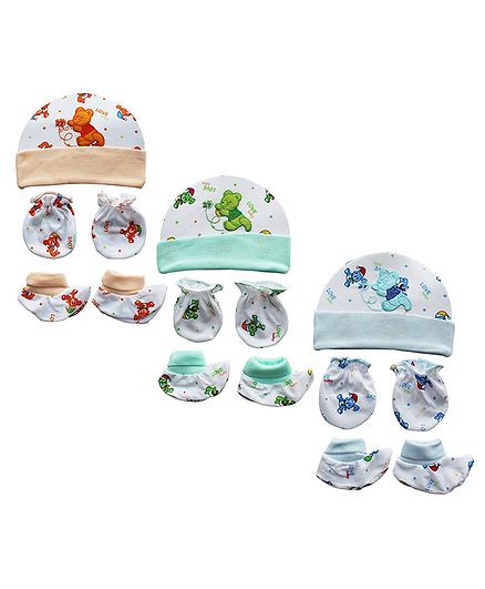 My New Born, Caps, Mittens & Booties Pack of 3 Sets - Multicolour
