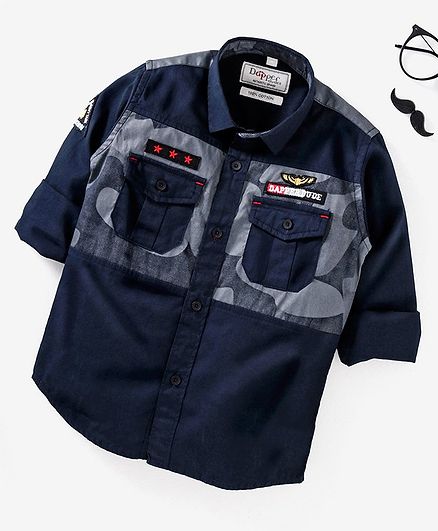 Dapper Dudes Camouflage Print Full Sleeves Shirt - Navy Blue