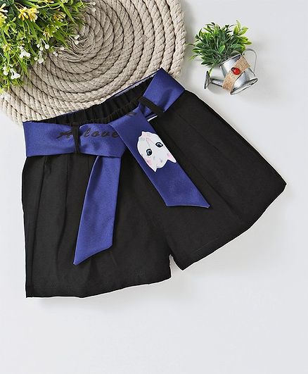 Meng Wa Shorts With Kitty Printed Belt - Black