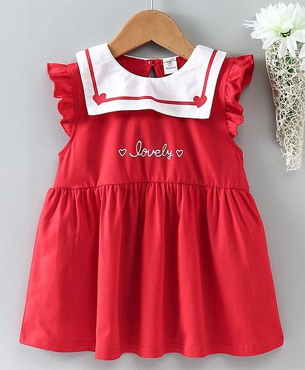 Lekeer Kids Flutter Sleeves Frock Lovely Print - Red