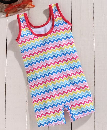 Babyhug Sleeveless Legged Chevron Swim Suit - Multicolour