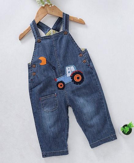 Kookie Kids Sleeveless Dungaree Style Romper Vehicle Patch - Dark Blue