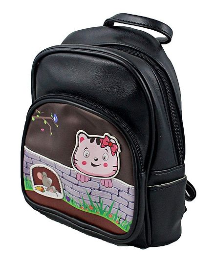 Kidofash Cat & Mouse Patch School Bag - Black