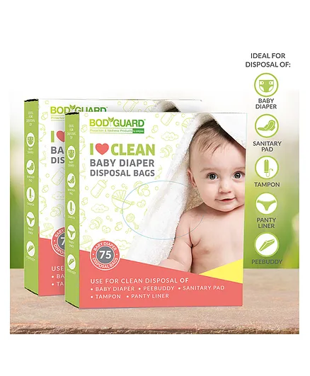BodyGuard I Love Clean Baby Diaper Disposal Bags - 150 Bags (2 Pack - 75 Bags Each)