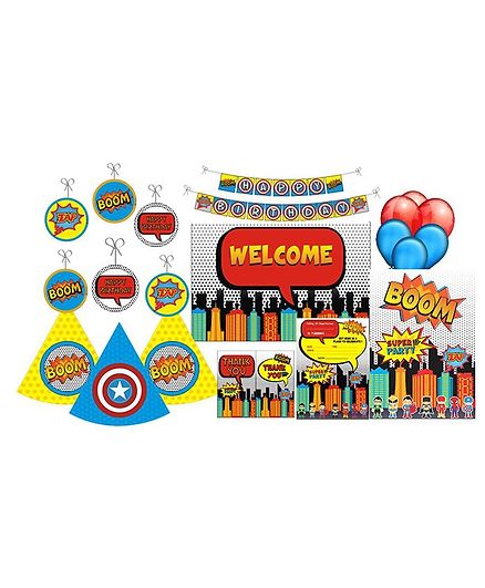 Prettyurparty Super Hero Party Decoration Kit Multicolour - Pack of 90