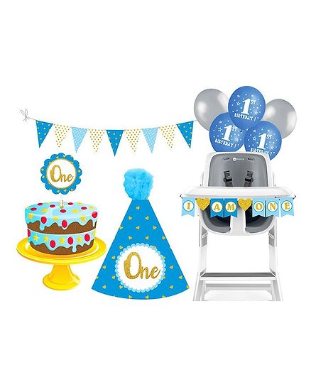 Prettyurparty First Birthday Party Decorations Set - Blue