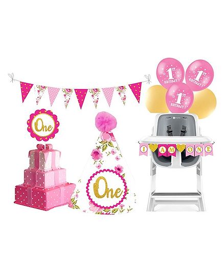 Prettyurparty First Birthday Party Decorations Set - Pink