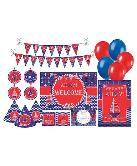 Prettyurparty Nautical Party Decorations Package - Blue Red