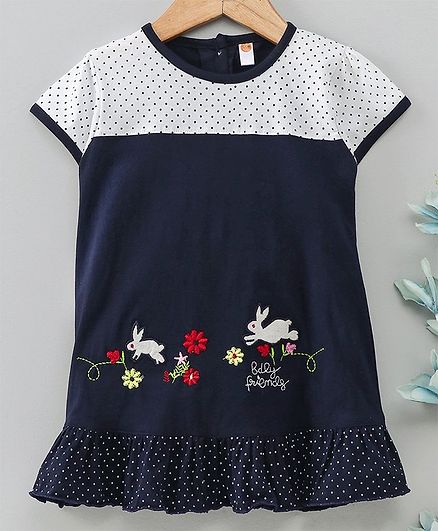 Dew Drops Short Sleeves Frock Bunny Patch - Blue