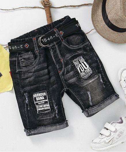 Kookie Kids Shorts With Belt Text Print - Black
