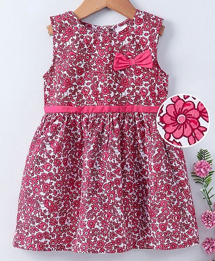 Babyhug Sleeveless Frock Allover Print - Pink