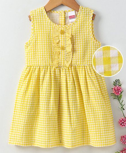 Babyhug Woven Sleeveless Checks Frock - Yellow