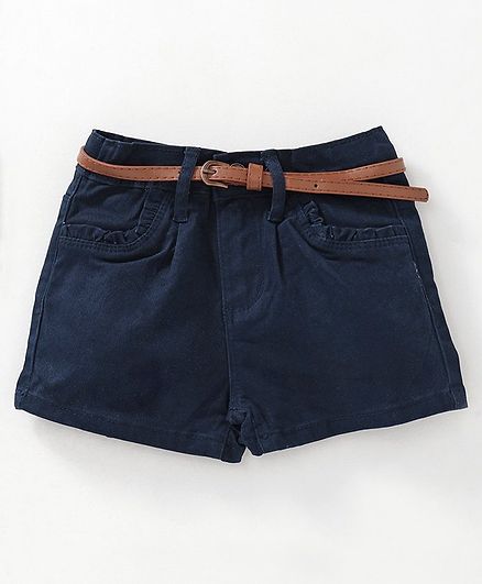 Memory Life Solid Colour Shorts With Belt - Navy Blue