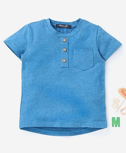Memory life Half Sleeves Solid Colour Tee - Blue