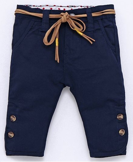 Memory Life Full Length Pants With Belt - Navy Blue