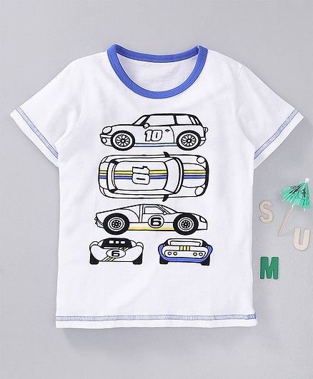 Kookie Kids Half Sleeves Tee Vehicle Print - White