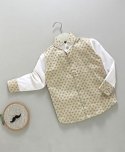 Knotty Kids Leaves Print Full Sleeves Shirt - Beige