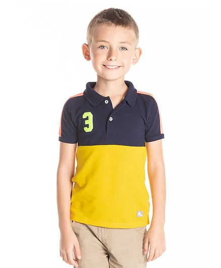 Cherry Crumble by Nitt Hyman 3 Patch Half Sleeves T-Shirt - Yellow & Navy Blue